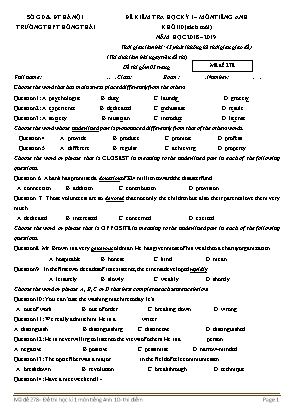 Đề kiểm tra học kỳ I môn Tiếng Anh Lớp 10 (Sách mới) - Mã đề 278 - Năm học 2018-2019 - Trường THPT Hồng Thái